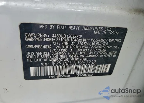 2015 Subaru Forester 2.5I z USA, uszkodzony, nr VIN JF2SJAAC7FH457338